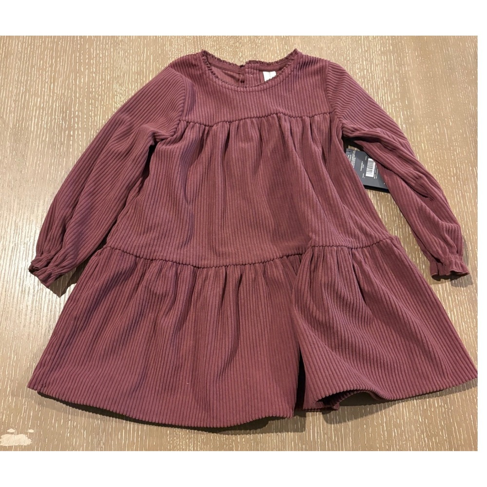 Modern Moments Gerber Girls 3T Ribbed Long Sleeve Dress Burgundy Boho Tiered NWT